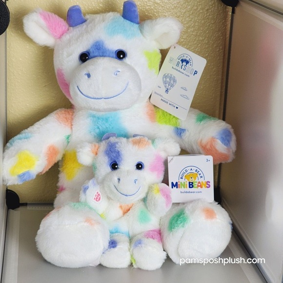 Build-A-Bear Splatter Cow & Mini Beans Cow Easter Spots Pastel Build A Bear - Picture 3 of 12